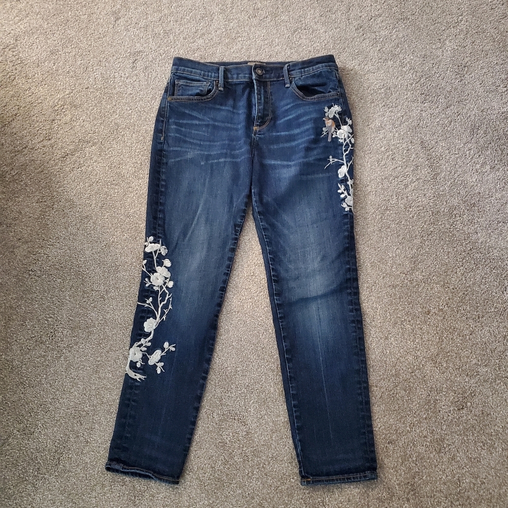 DRIFTWOOD Blue Skinny Jeans with Floral Accents
